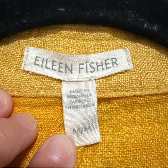Eileen Fisher Yellow Gold Organic Linen Patch Pocket Jacket Size Medium Fall - Picture 7 of 8